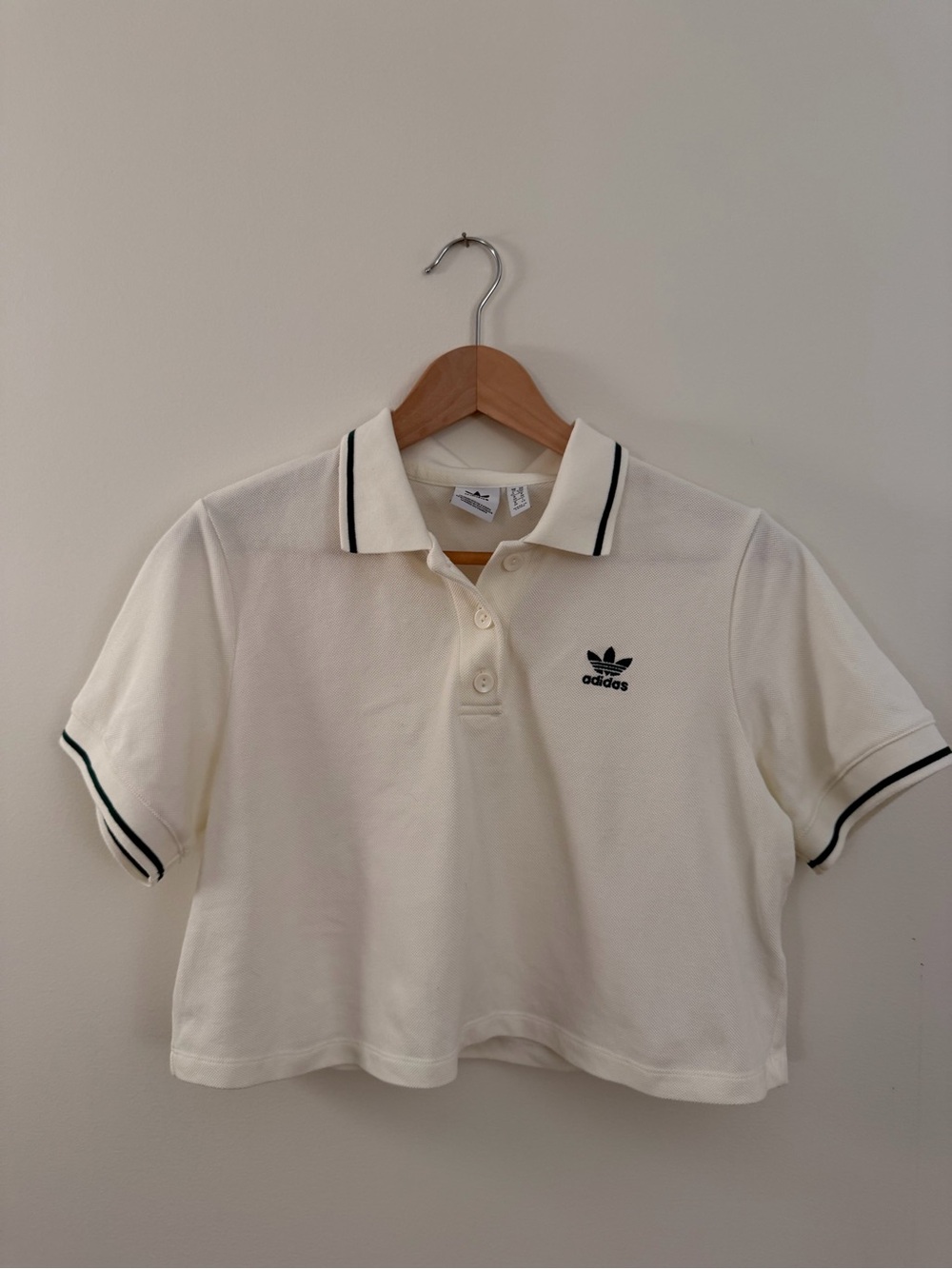 adidas Cream Cropped Polo with Dark Green Trim